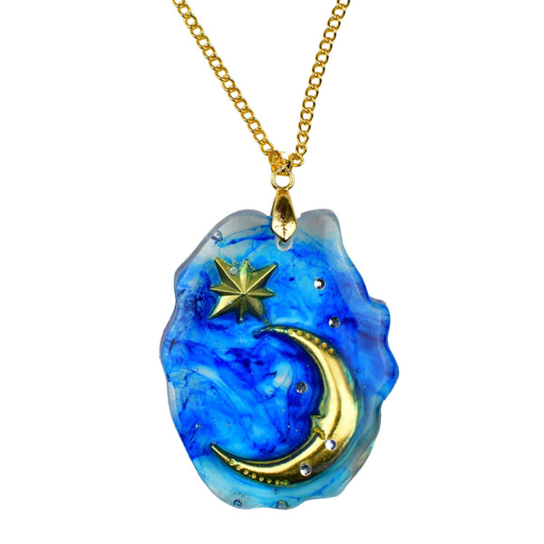 Sofort Geschenk Abnehmender Mond Halskette |  blau marmoriert