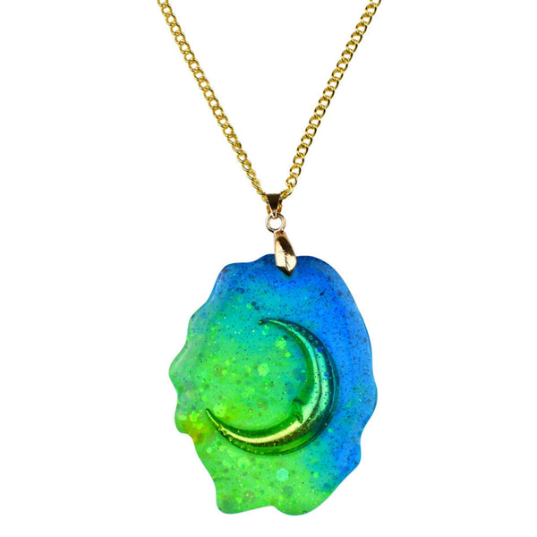 Sofort Geschenk Abnehmender Mond Halskette |  grün-blau