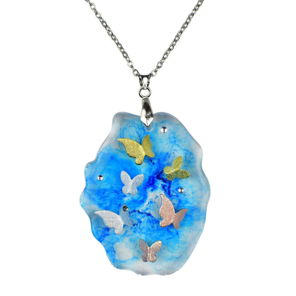 Sofort Geschenk  Bunte Schmetterlinge Halskette | blau