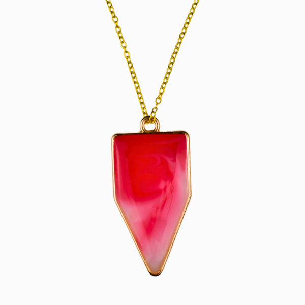 Sofort Geschenk Goldfarbiger Rahmen Halskette |  rot-weiss marmoriert