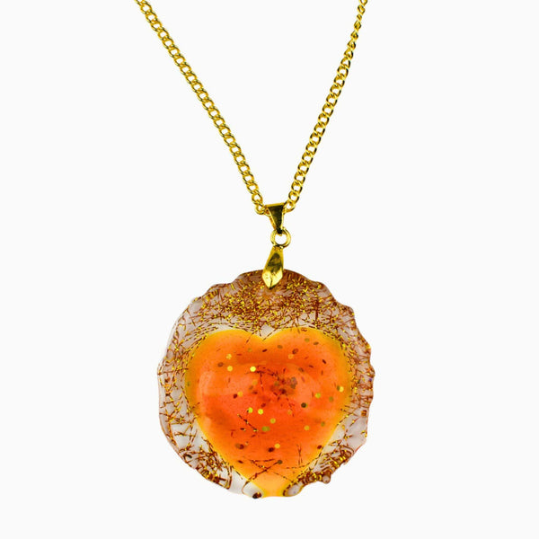 Herz Halskette |  orange mit goldfarbigen Fäden
